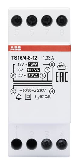 ABB Stotz S&J Klingeltransformator 16VA, 4-8-12VAC TS16/4-8-12
