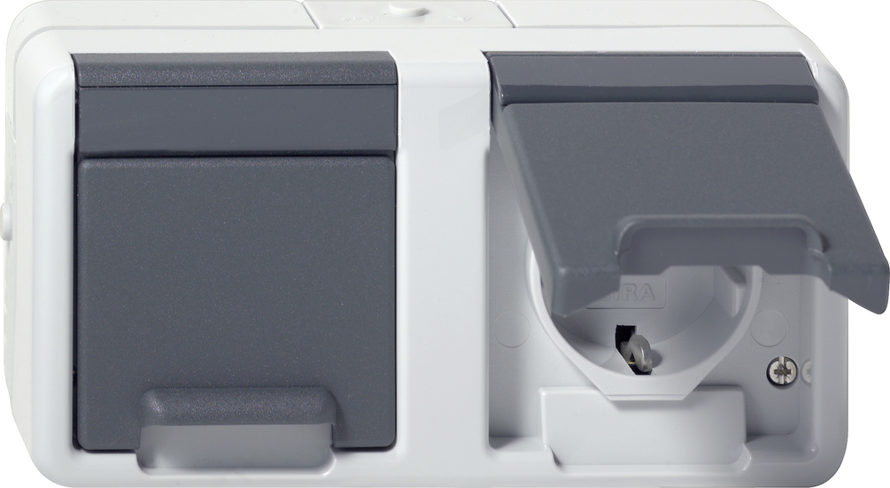 Gira Steckdose 2-fach waager. AP Grau 478130 günstig online kaufen