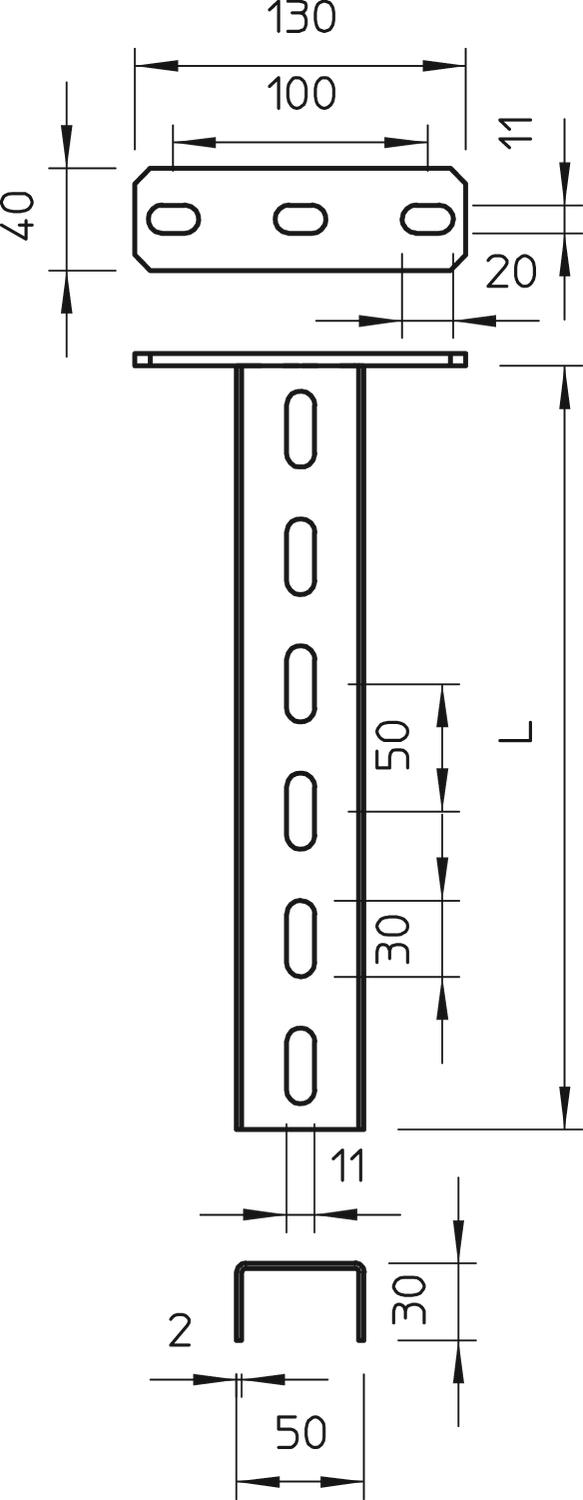 OBO Bettermann Vertr U-Stiel m.Kopfplatte 700mm US 3 K 70 FT - 6342362