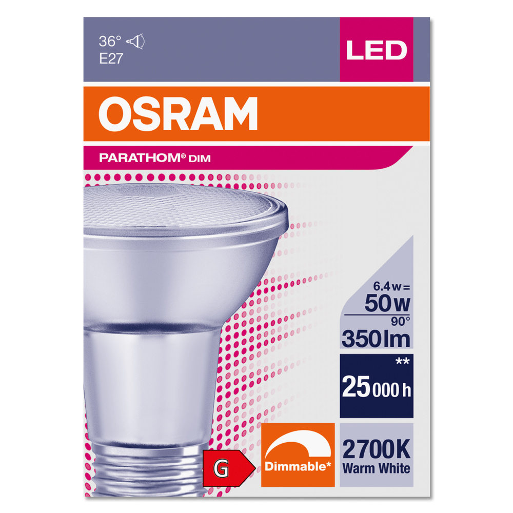 Ledvance LED lamp PARATHOM DIM PAR20 50 36 °  6.4 W/2700 K E27