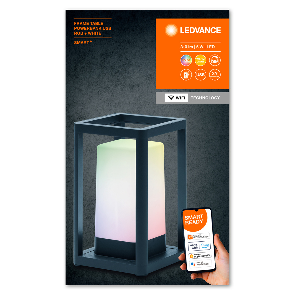 Ledvance LED-Tischleuchte mit Wifi Technologie aufladbar SMART OUTD WIFI TABLEFRAMEPBUSBRGBW  – 4058075564466