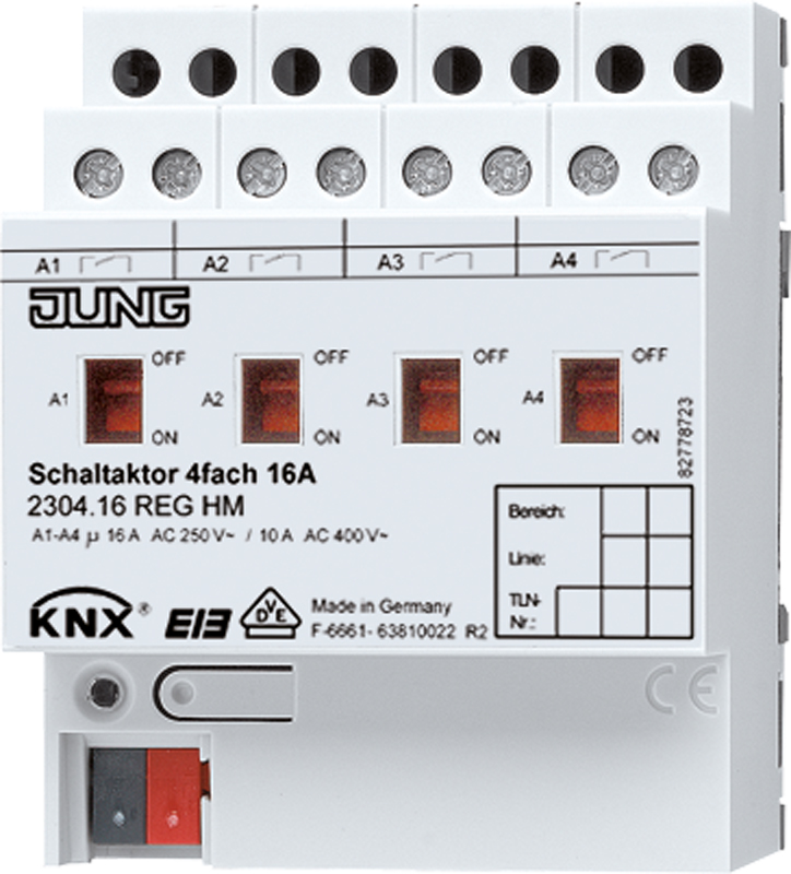Jung KNX Schaltaktor 4-fach REG GehÃ¤use 4TE 2304.16 REGHM