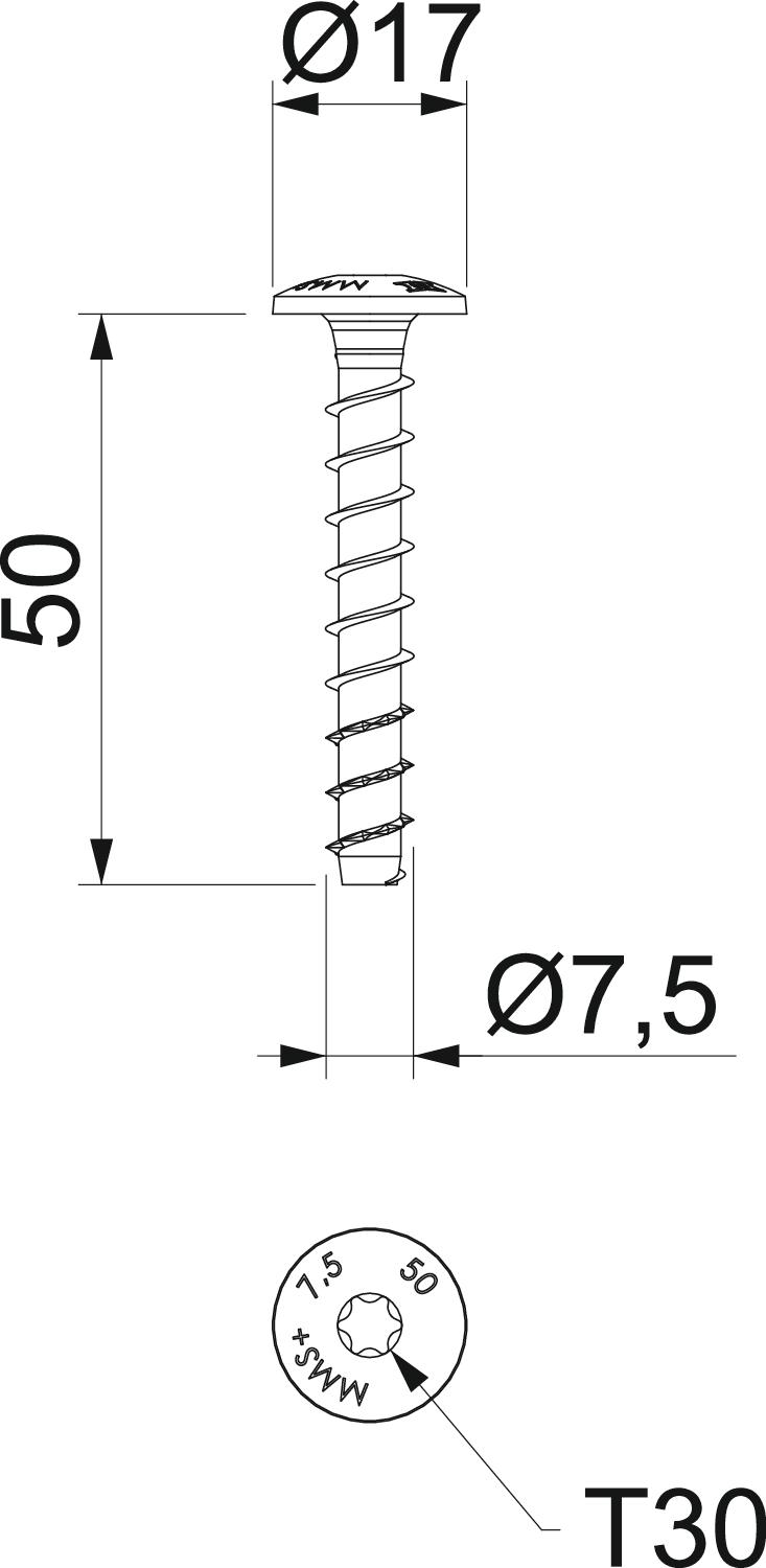 OBO Bettermann Vertr Brandschutz-Schraubanker Panhead, Antrieb T30 MMS-plus 7.5X50 - 3498261