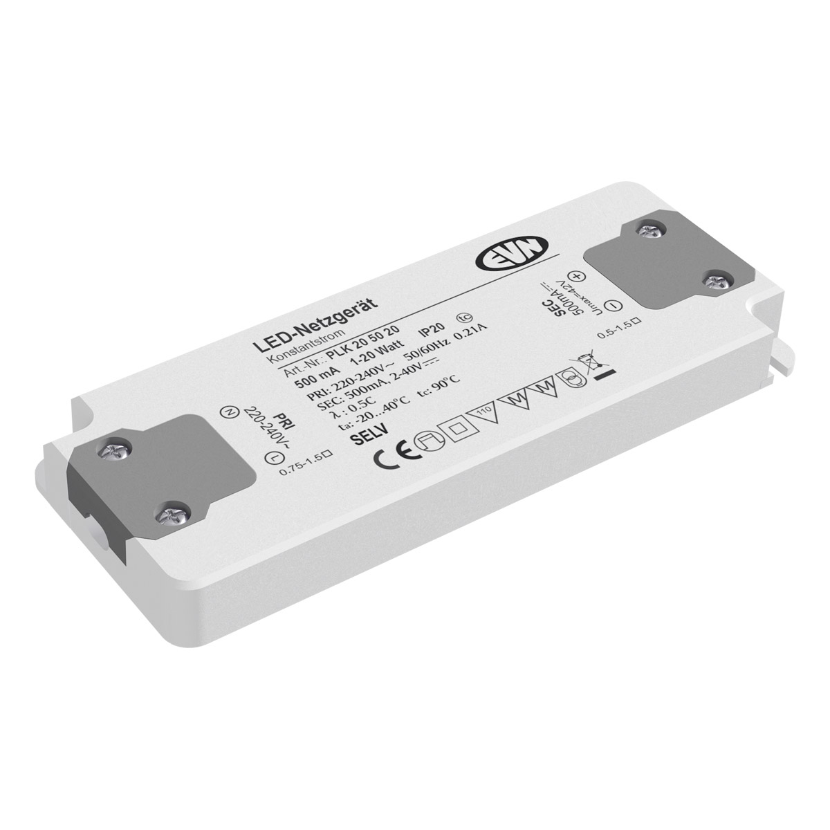 EVN Lichttechnik LED-Netzgerät 500mA 1-20W IP20 PLK205020