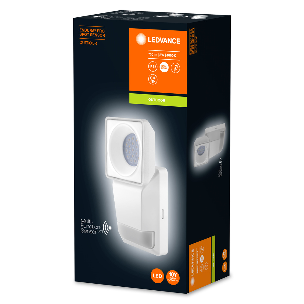 Ledvance Dekorative LED-Außenleuchte ENDURA PRO SPOT SENSOR 8W 840 IP55 WT