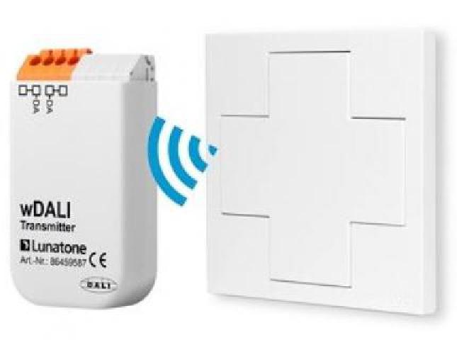 Lunatone Light Management DALI Radio Control Push Button Module + Transceiver wDALI Switch Cross White - 86459541-W+T
