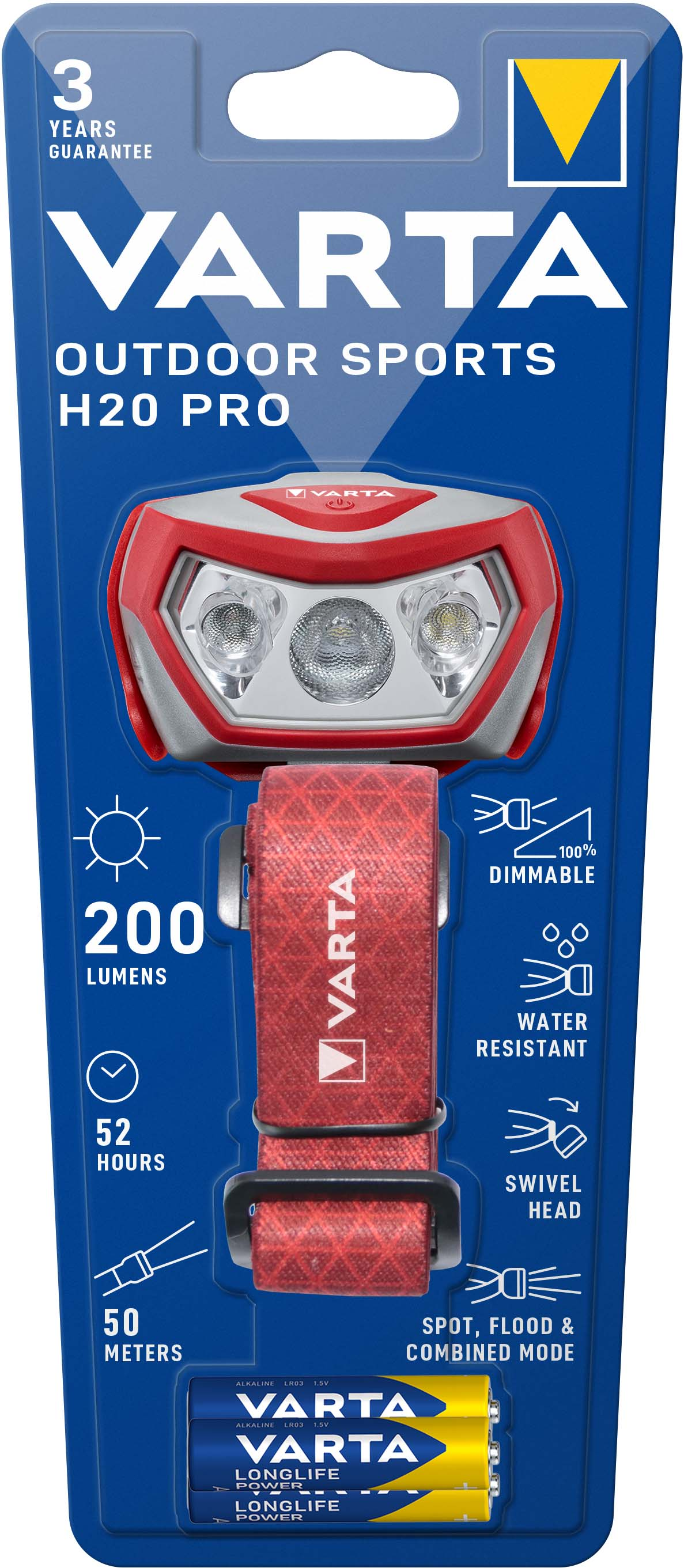 Varta Cons.Varta Kopfleuchte Outdoor Sports inkl. 3AAA Batt. H20 Pro
