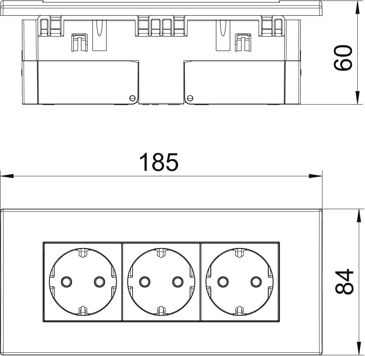 OBO Bettermann Vertr Steckdoseneinheit 3fach 84x185x59mm rt SDE-RW D0RT3