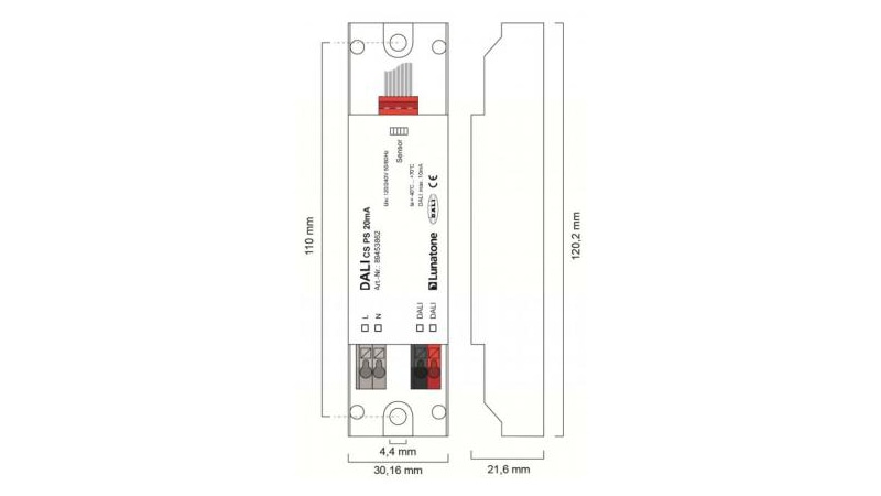 Lunatone Light Management Combi Sensor Module with DALI Power Supply pure white