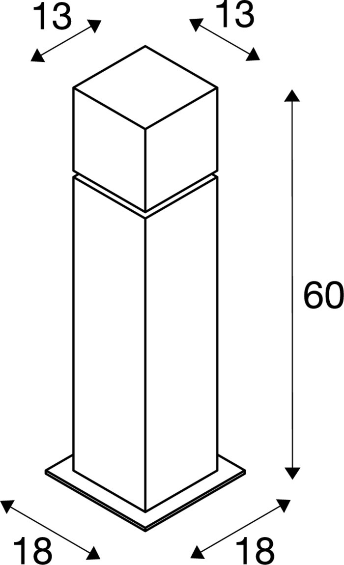 SLV SQUARE POLE 60, E27, Outdoor Stehleuchte, Edelstahl 304, max. 20W, IP44 - 1000345