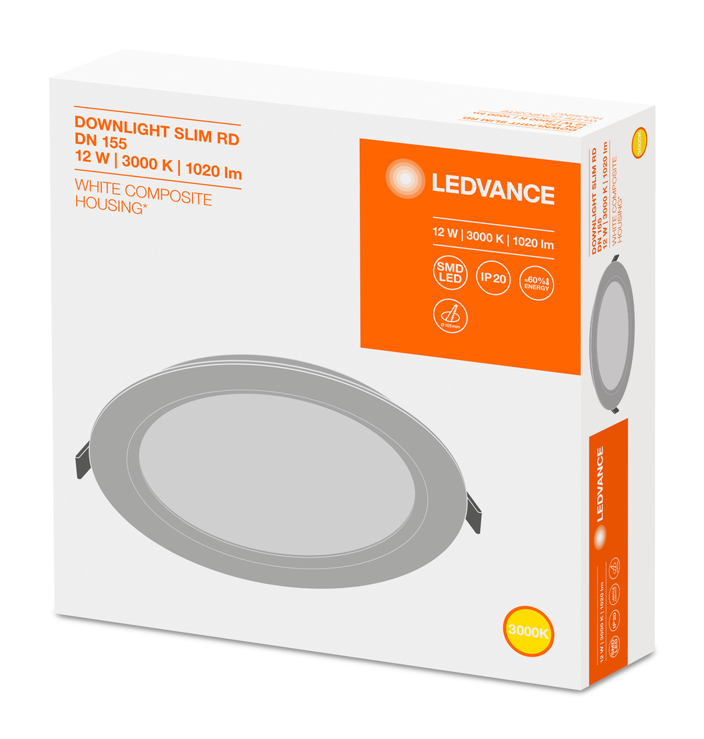 Ledvance LED downlight DOWNLIGHT SLIM ROUND 155 12 W 3000 K WT