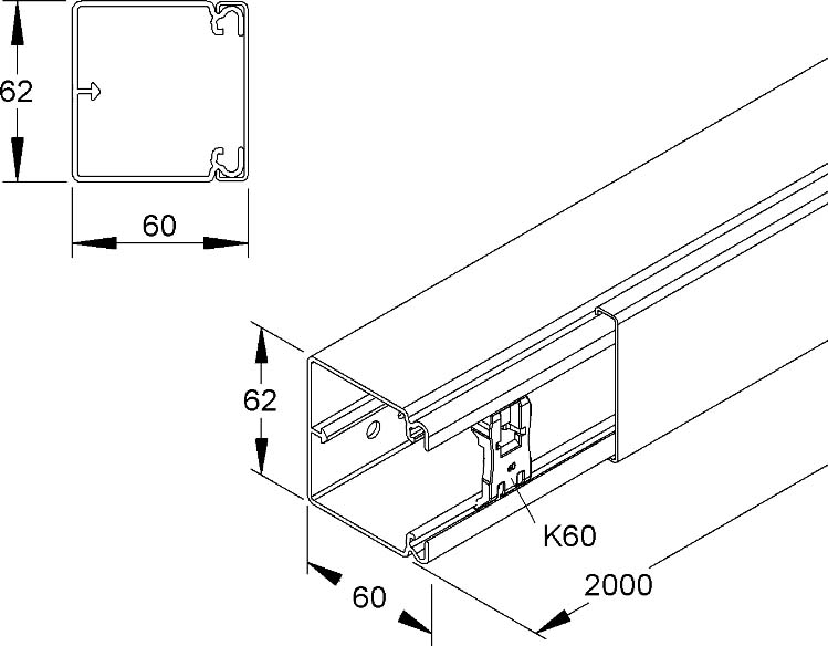 HKL Kanal lgr 60x60 RAL7035 HKL6060.8