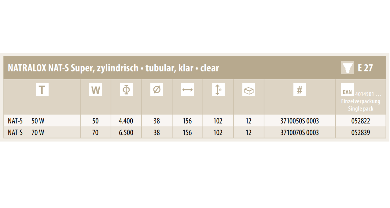 Narva sodium vapor lamp NAT-S 50W (E27)