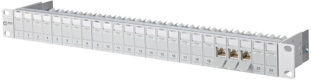 Metz Connect Patchfeld C6Amodul 24Port 1HE RAL7035 bestückt TN C6Amod-MP24-7035