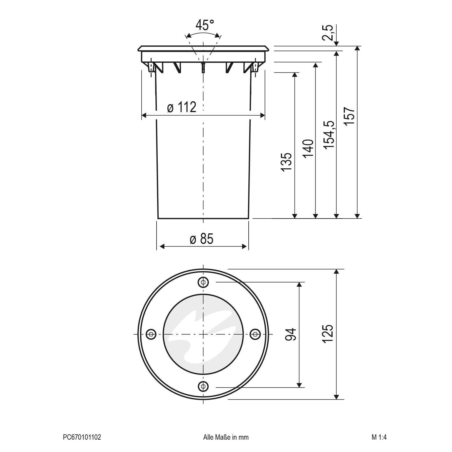 EVN Lichttechnik P-LED Bodeneinbau rund - EDS/Alu IP67 PC670101102