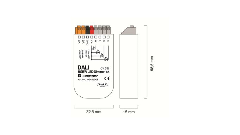 Lunatone Light Management DALI RGBW LED Dimmer CV 8A flush mounting 59x33x15mm