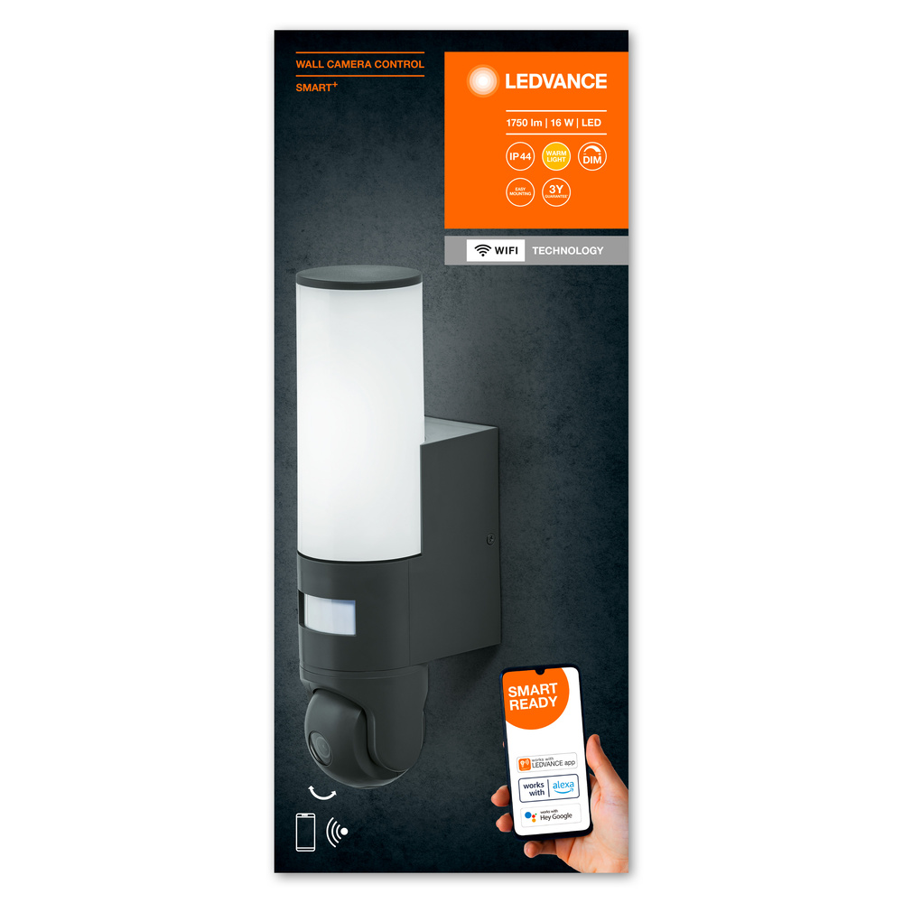 Ledvance LED-Außenleuchte Wandleuchte mit Kamera, Fernsprecheinrichtung und Sensor SMART OUTD WIFI WALL CAMERA CON DG – 4058075564602