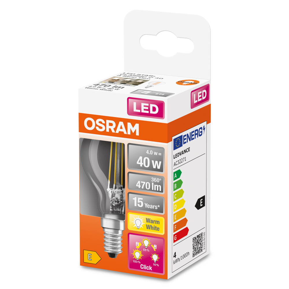 Ledvance LED-Leuchtmittel LED THREE STEP DIM CLASSIC P 40  4 W/2700 K E14  - 4058075434448