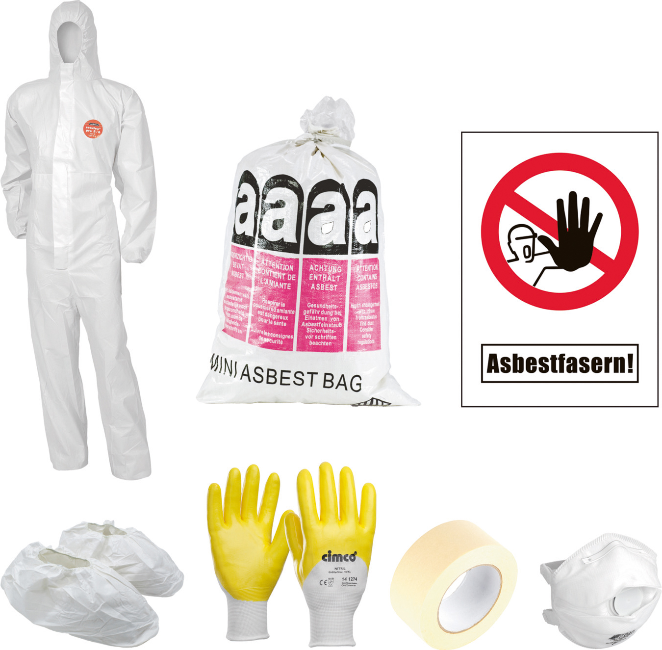 Cimco Werkzeuge Asbest Tages-Set easy XL 15tlg. Warnaufkleber 145081