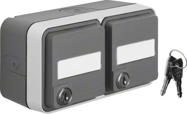 Berker SCHUKO-Doppelsteckdose waager. m.Klappd. AP 47893525 Berker SCHUKO-Doppelsteckdose waager. m.Klappd. AP 47893525