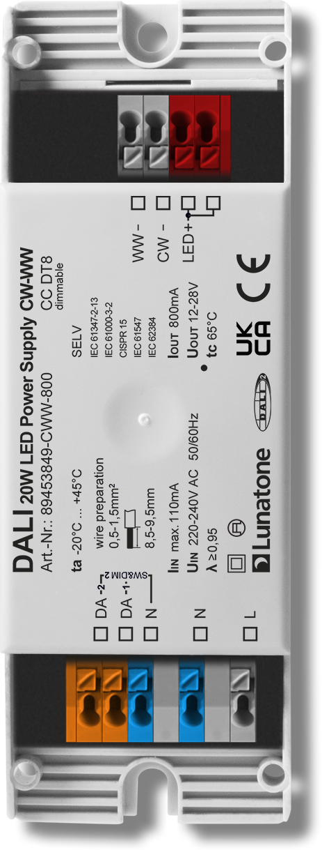 Lunatone power supply DALI 20W 800mA LED power supply CW-WW – 89453849-CWW-800