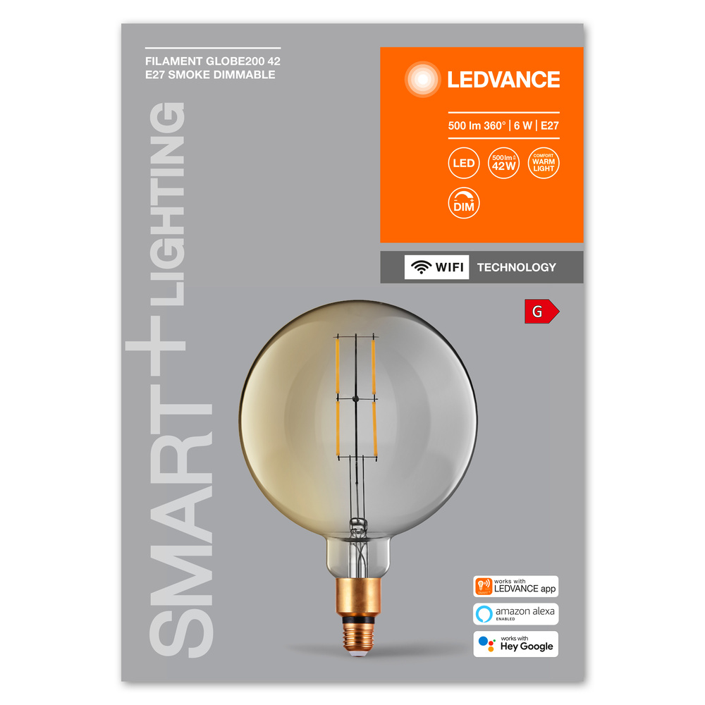 Ledvance LED-Leuchtmittel SMART+ WiFi Filament Globe Dimmable 42  6 W/2500 K E27  - 4058075609877