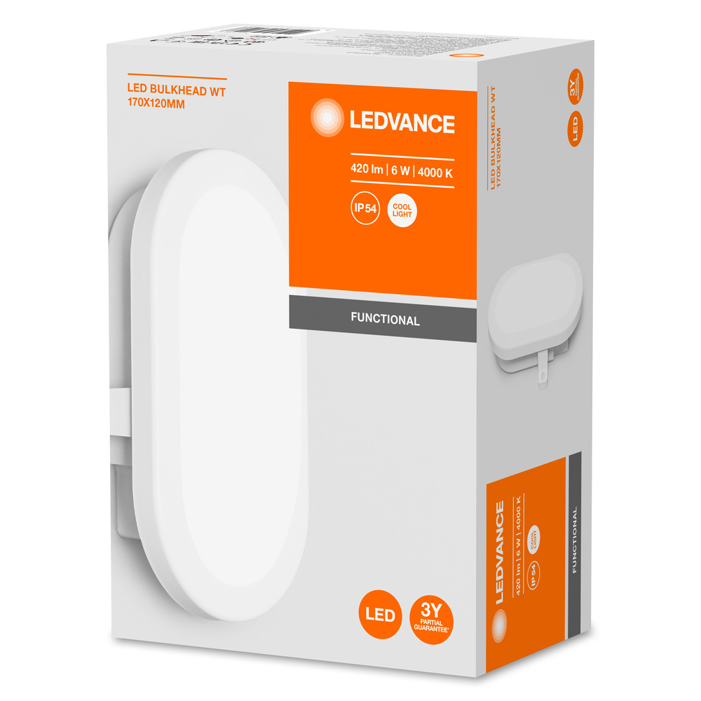 Ledvance LED wall and ceiling luminaire LED BULKHEAD 6 W 4000 K WT