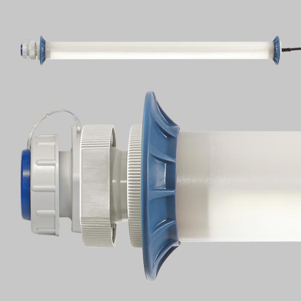 Sonlux protective tube light, 230V, IP67, SKL I, 1 LED panel, 5m supply line incl. Power plug with bayonet lock, 1 socket with bayonet closure