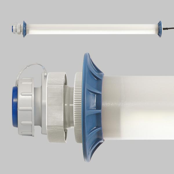 Sonlux protective tube light, 230V, IP67, SKL I, 3 LED panel, 5m supply line incl. Power plug with bayonet lock, 1 socket with bayonet lock