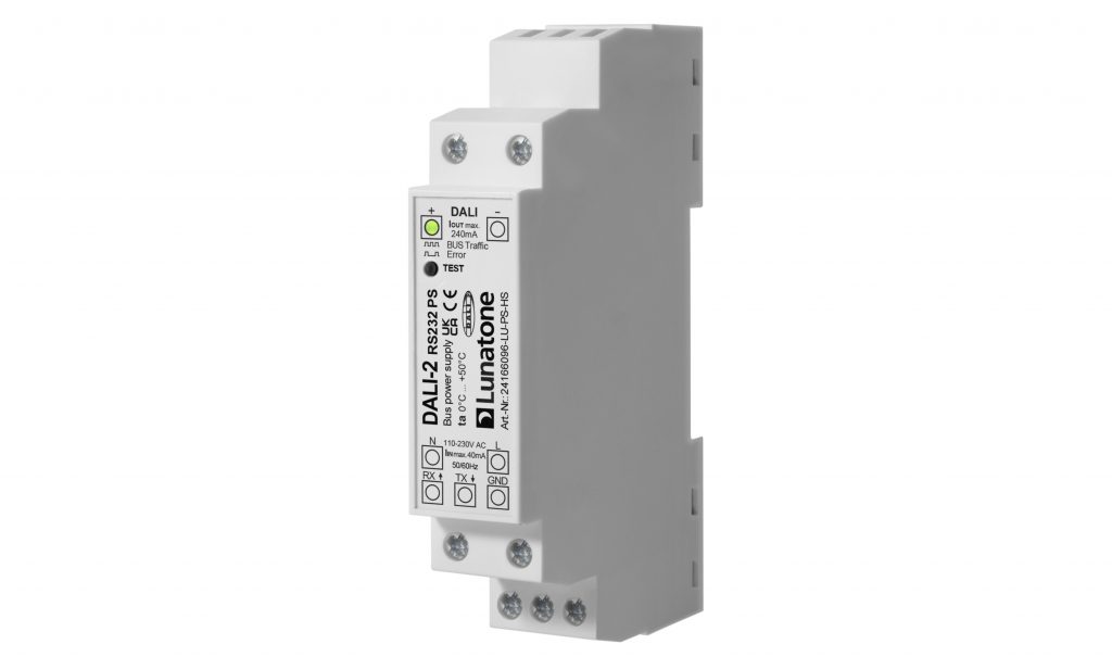 Lunatone interface module DALI-2 RS232 PS240mA DIN Rail, LUBA Protocol – 24166096-LU-PS-HS