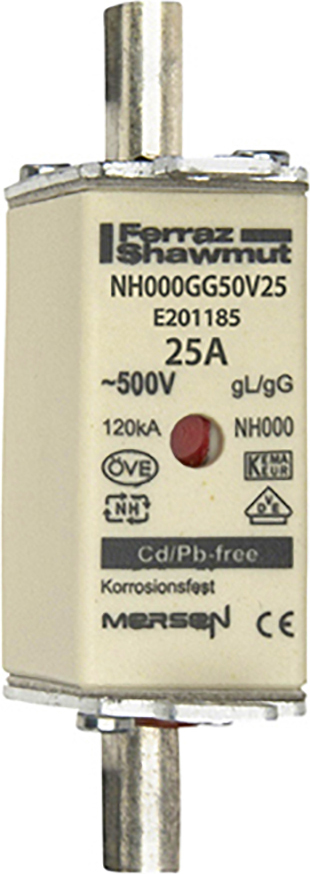 Mersen NH-Sicherungseinsatz SF Gr.000 gG 25A/500VKM NH000GG50V25 - E201185