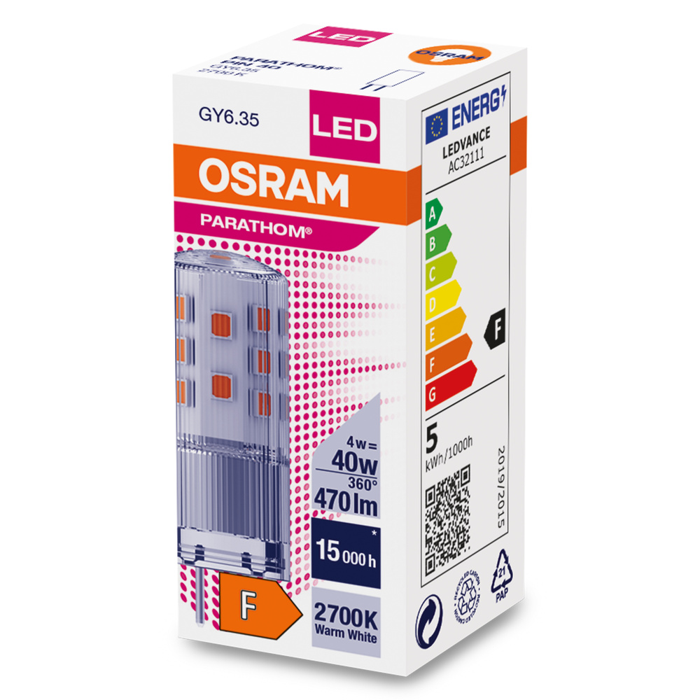 Ledvance LED-Leuchtmittel PARATHOM LED PIN 12V 40 320 ° 4 W/2700 K GY6.35  - 4099854064692