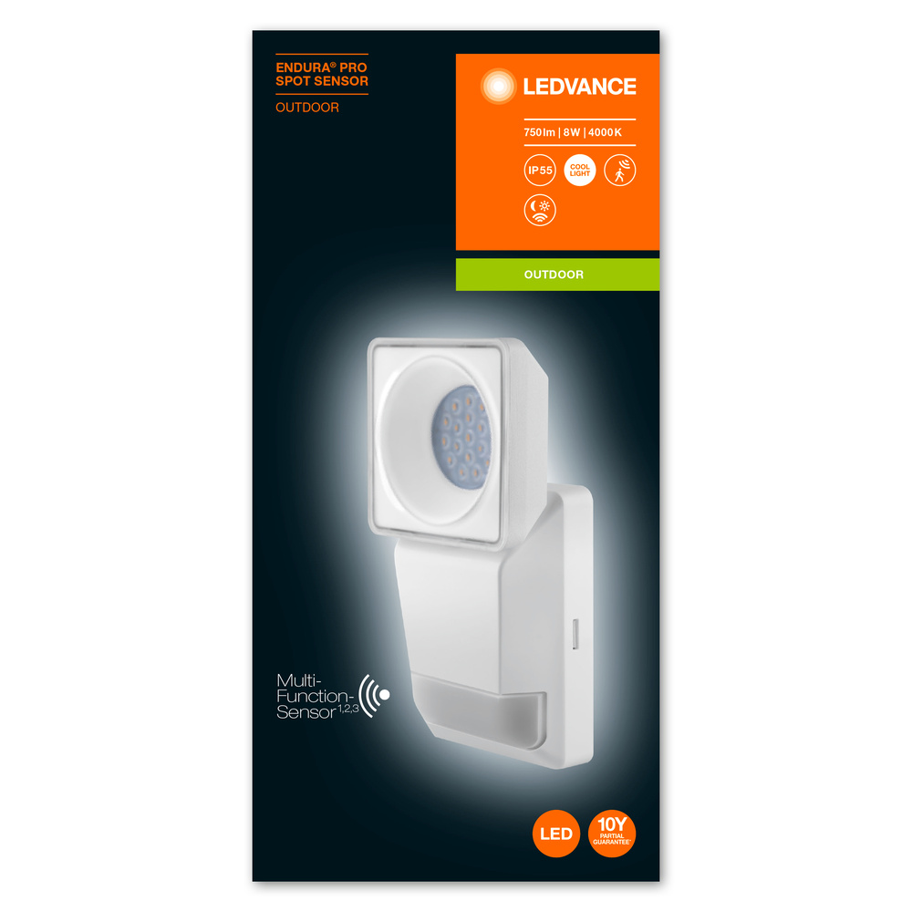 Ledvance Dekorative LED-Außenleuchte ENDURA PRO SPOT SENSOR 8W 840 IP55 WT