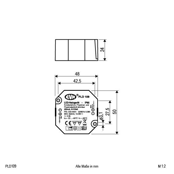 EVN Lichttechnik LED-Netzgerät 350mA 5-9W IP65 PLD109