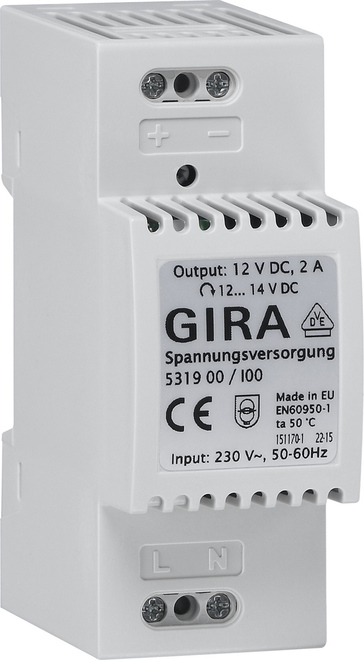 Gira Spannungsversorgung 12V DC 2A REG 531900 Gira Spannungsversorgung 12V DC 2A REG 531900