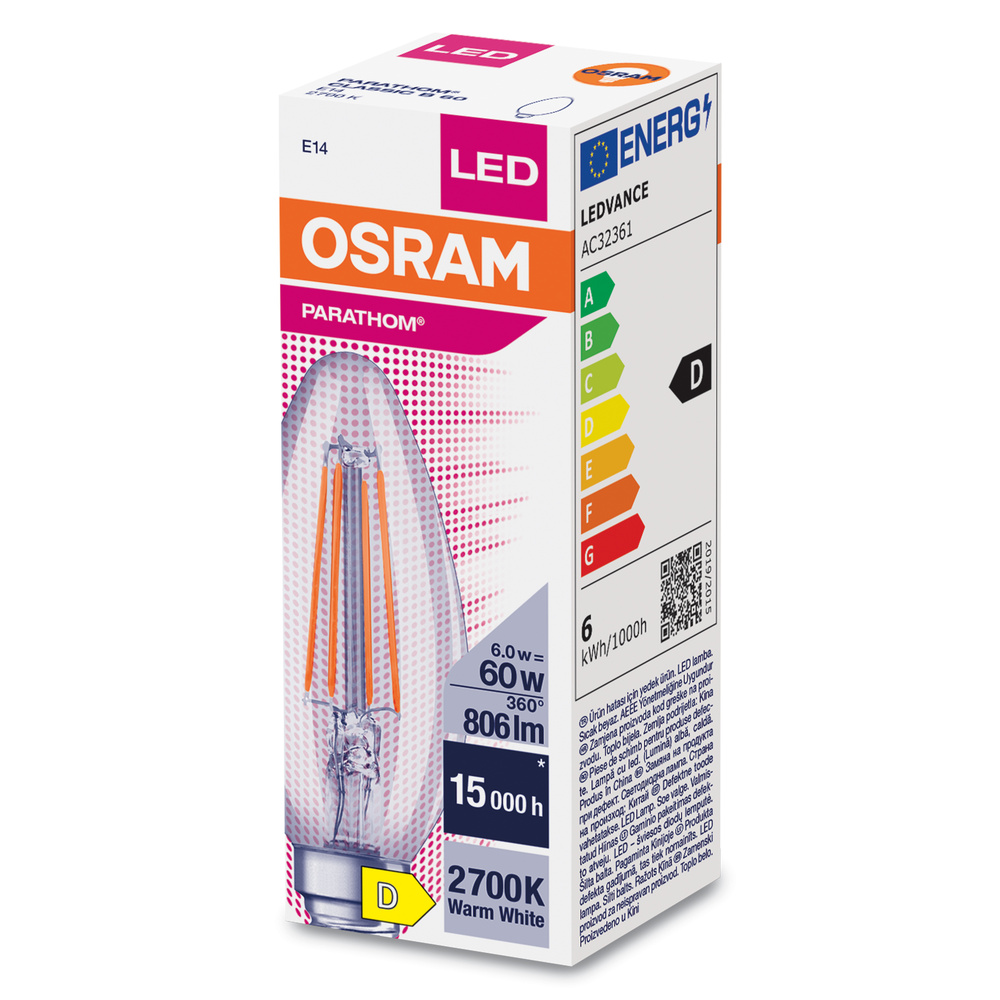 Ledvance LED-Leuchtmittel LED CLASSIC B P 5.5W 827 FIL CL E14 – 4099854062308 – Ersatz für 60 W - 4099854062308