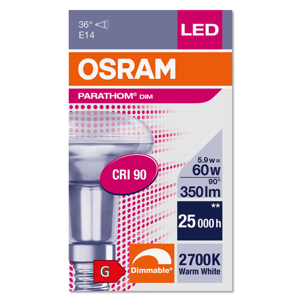 Ledvance LED-Leuchtmittel LED R50 DIM P 5.9W 927 E14 – 4099854058608 – Ersatz für 60 W - 4099854058608
