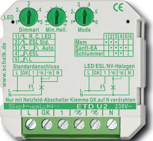 Schalk Universal-Tastdimmer UP 230VAC 0-500VA ETD U2 - ETDU29 Schalk Universal-Tastdimmer UP 230VAC 0-500VA ETD U2 - ETDU29