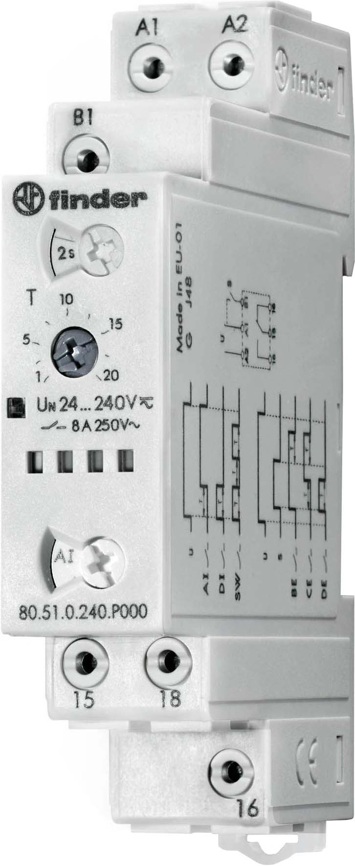 Finder Zeitrelais 1W, 8A, 24-240VAC/DC 80.51.0.240.P000