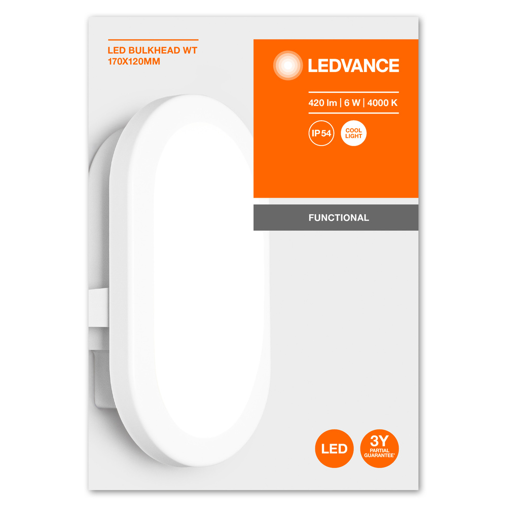 Ledvance LED wall and ceiling luminaire LED BULKHEAD 6 W 4000 K WT