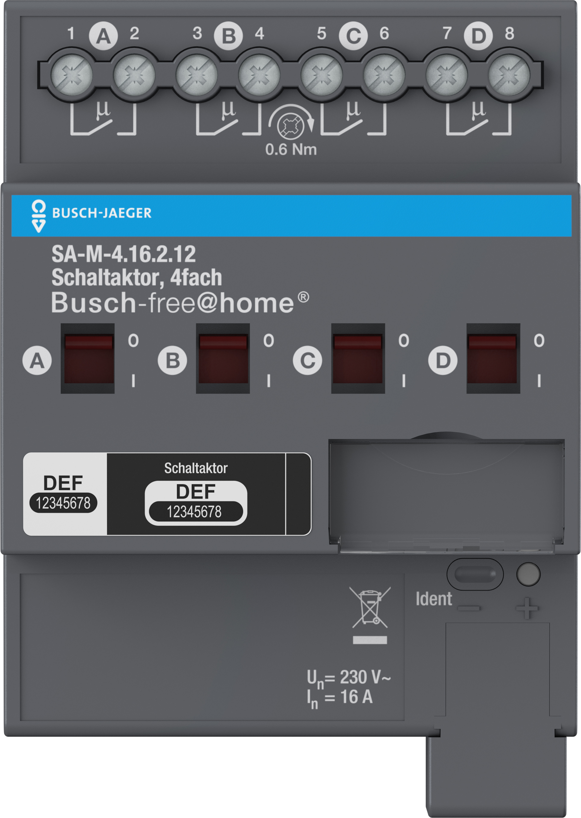 Busch-Jaeger Schaltaktor,4-fach 16 A REG SA-M-4.16.2.12