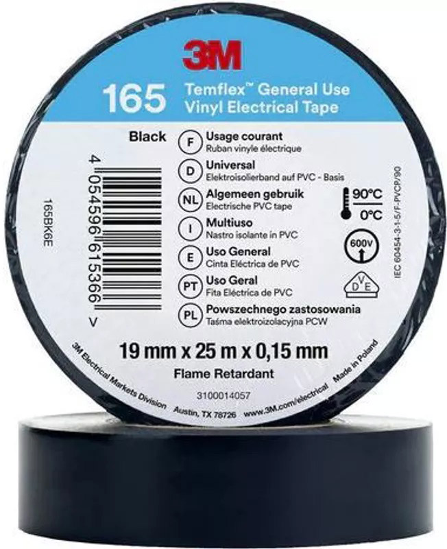 3M Deutschland PVC Elektro-Isolierband 165BK6E Temflex165 sw19X25 - 7100184810