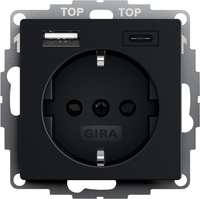 Gira Steckdose+USB Schwarz 2459005 Gira Steckdose+USB Schwarz 2459005