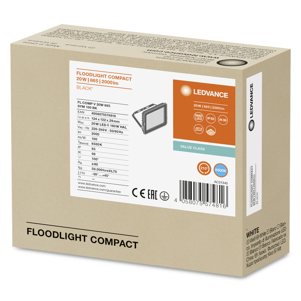 Ledvance LED-Fluter FLOODLIGHT COMPACT 20W 865 SYM 100 BK