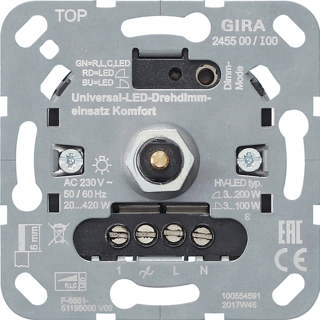 Gira LED-Univers.-Dimmereinsatz Komfort 245500 Gira LED-Univers.-Dimmereinsatz Komfort 245500