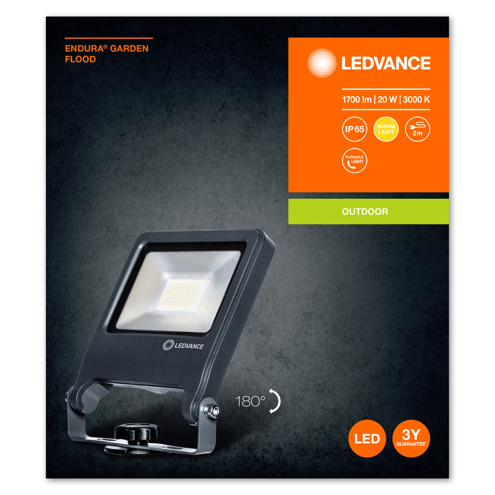 Ledvance LED-Außen-Fluterleuchte mit Erdspieß ENDURA GARDEN FLOOD 20W 830 SPIKE  – 4058075206861