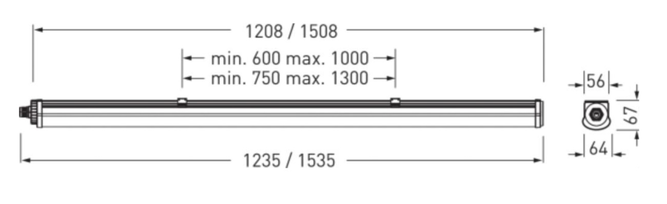 Trilux twenty3 LED-Feuchtraum-Anbauleuchte 2315 G3 1500 55/38/ML-840 ET PC