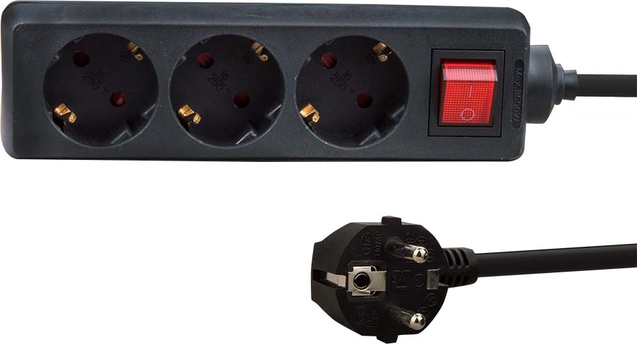 E+P Elektrik Tischsteckdose 3-fach,Schalter,sw E 46