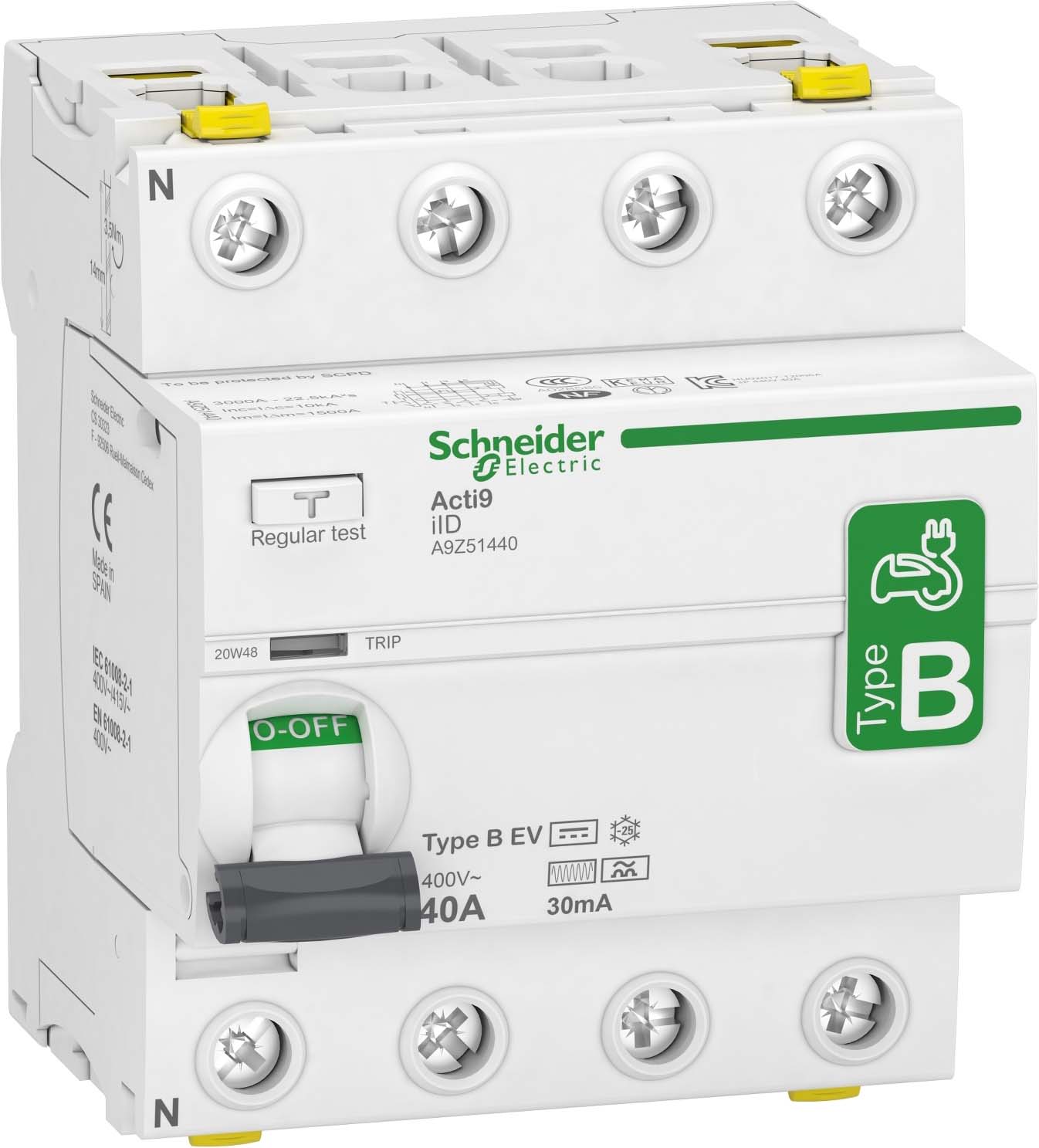 Schneider Electric FI-Schalter 4P 40A 30mA f.E-Ladestation A9Z51440 Schneider Electric FI-Schalter 4P 40A 30mA f.E-Ladestation A9Z51440