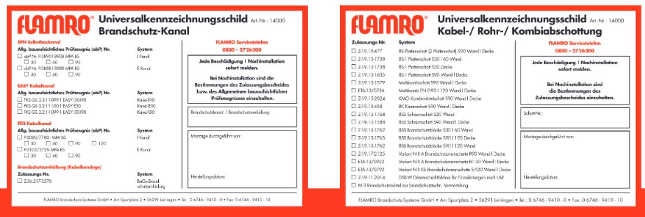 FLAMRO Brandschutz Kennzeichnungsschild universal 14000